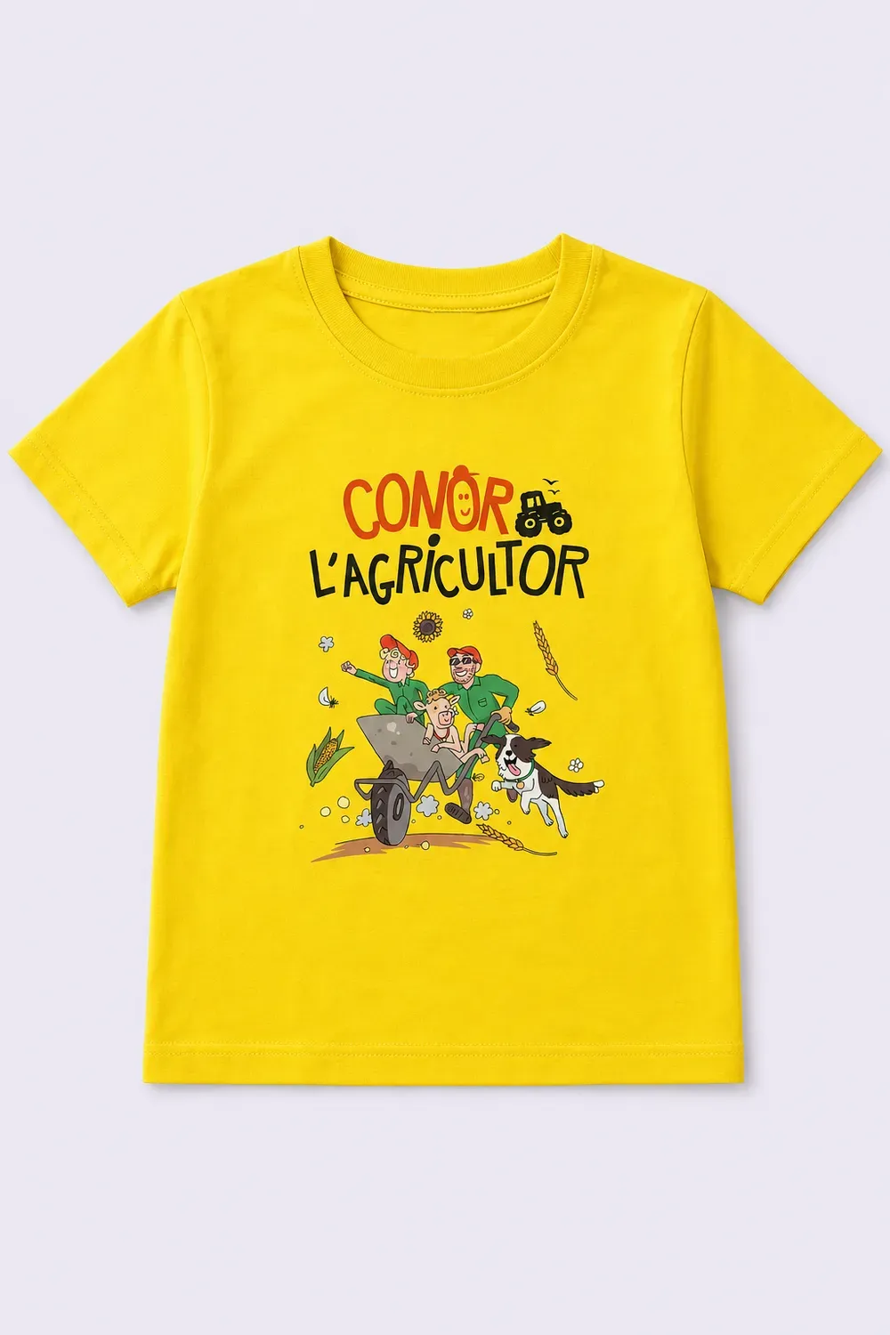 T-shirt Jaune floqué motif B.D Conor l'Agricultor